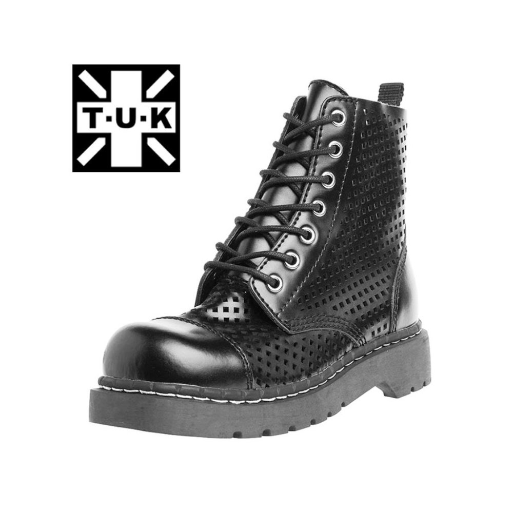 TUK Black Leather Perforated Lace Combat Boots 8